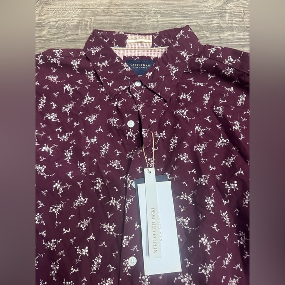 Men's Burgundy Floral Button-Down Shirt - Picture 6 of 7